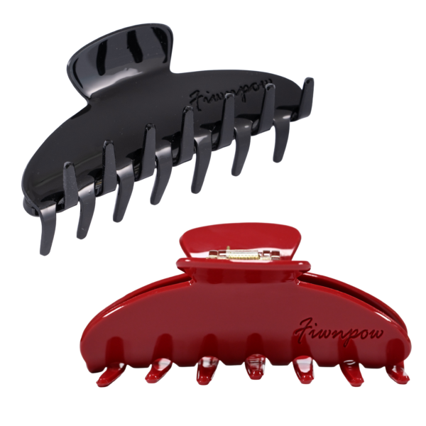 2PCS 4 inch Banana Hair Claw Clips with brand（Cherry Red & Black）