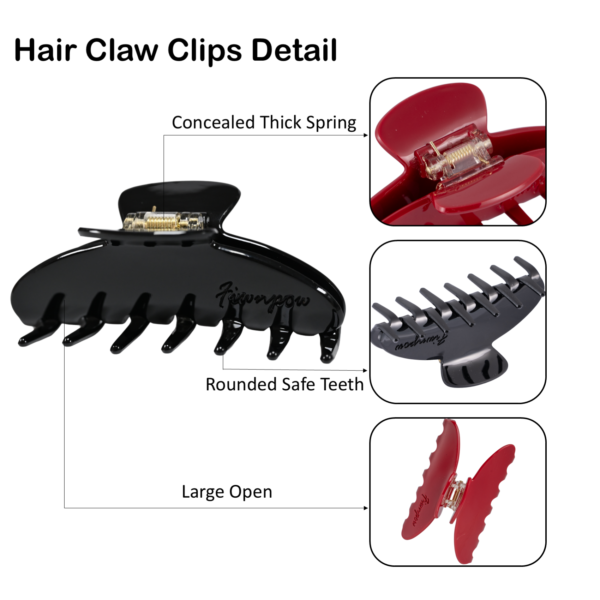 2PCS 4 inch Banana Hair Claw Clips with brand（Cherry Red & Black）