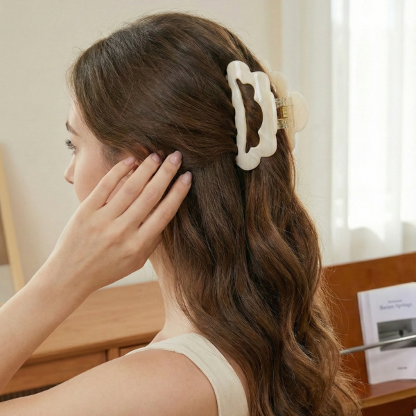 2PCS 3 Inch Cloud Shape Hair Claw for Women (Milkcream & Skyblue)