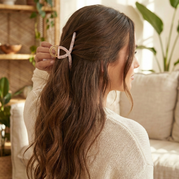 Acetate & Alloy 4.7" Large Hair Claw Clips (Pink)